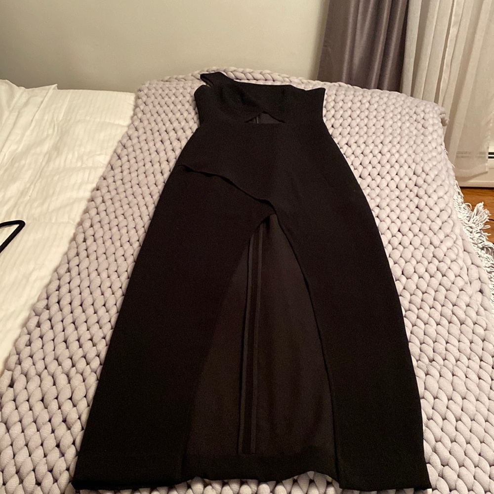 BCBG MAXAZARIA, full length, slit in front, one shoulder dress